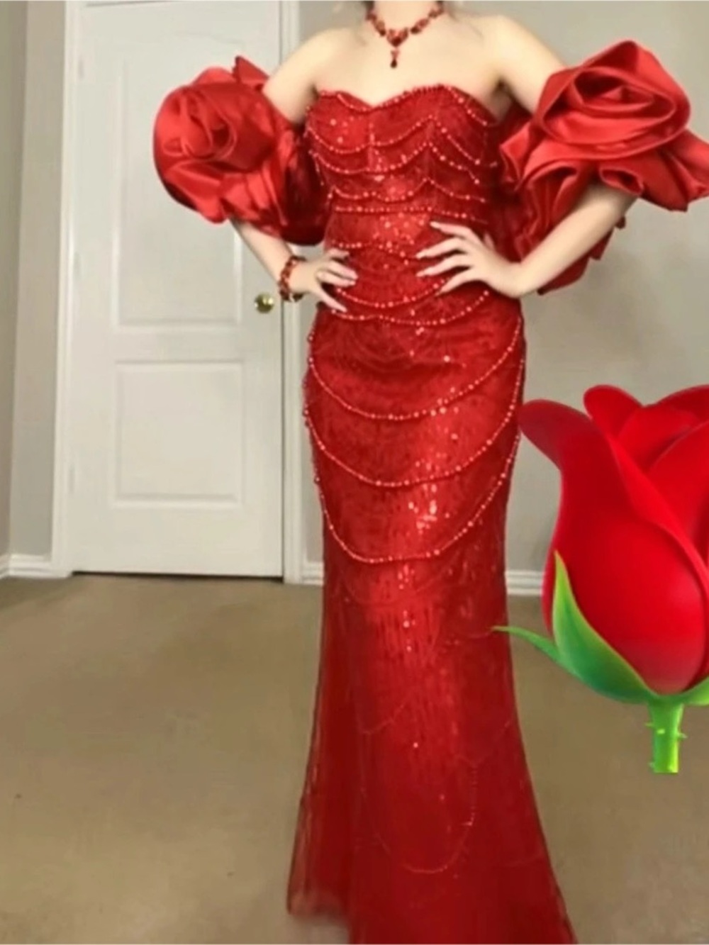 Red Embellished Maxi Dress Like New